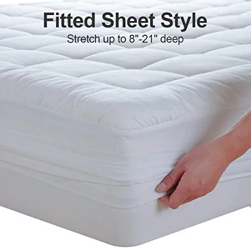 EASELAND Queen Size Mattress Pad Pillow Top Mattress Cover Quilted Fitted Mattress Protector Cotton Top 8-21" Deep Pocket Cooling Mattress Topper (60x80 Inches, White)