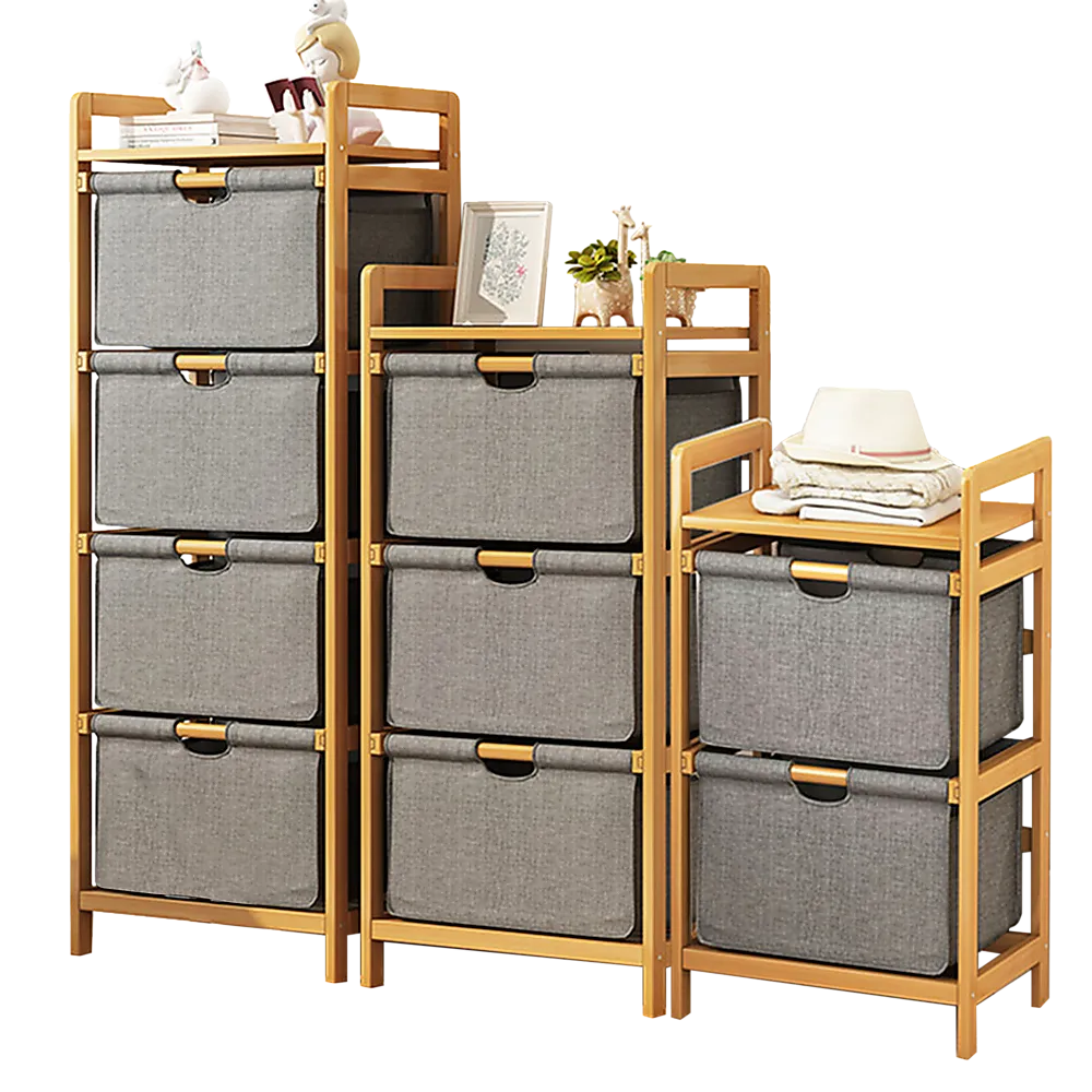 Eco-Friendly Bamboo Shelves with Storage Hampers – 3 Set