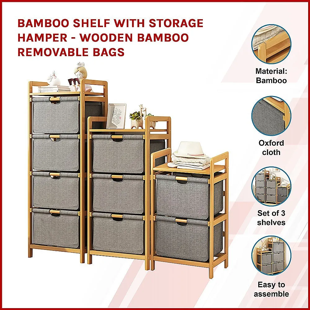 Eco-Friendly Bamboo Shelves with Storage Hampers – 3 Set