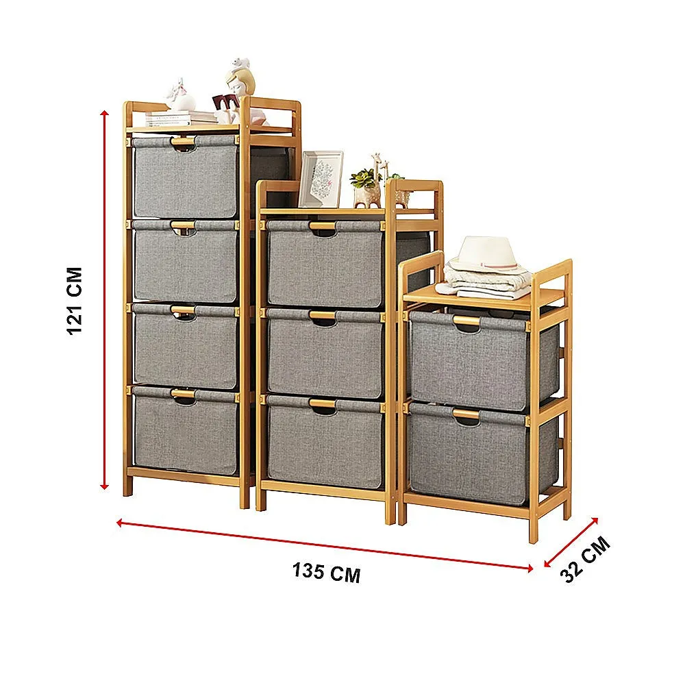 Eco-Friendly Bamboo Shelves with Storage Hampers – 3 Set