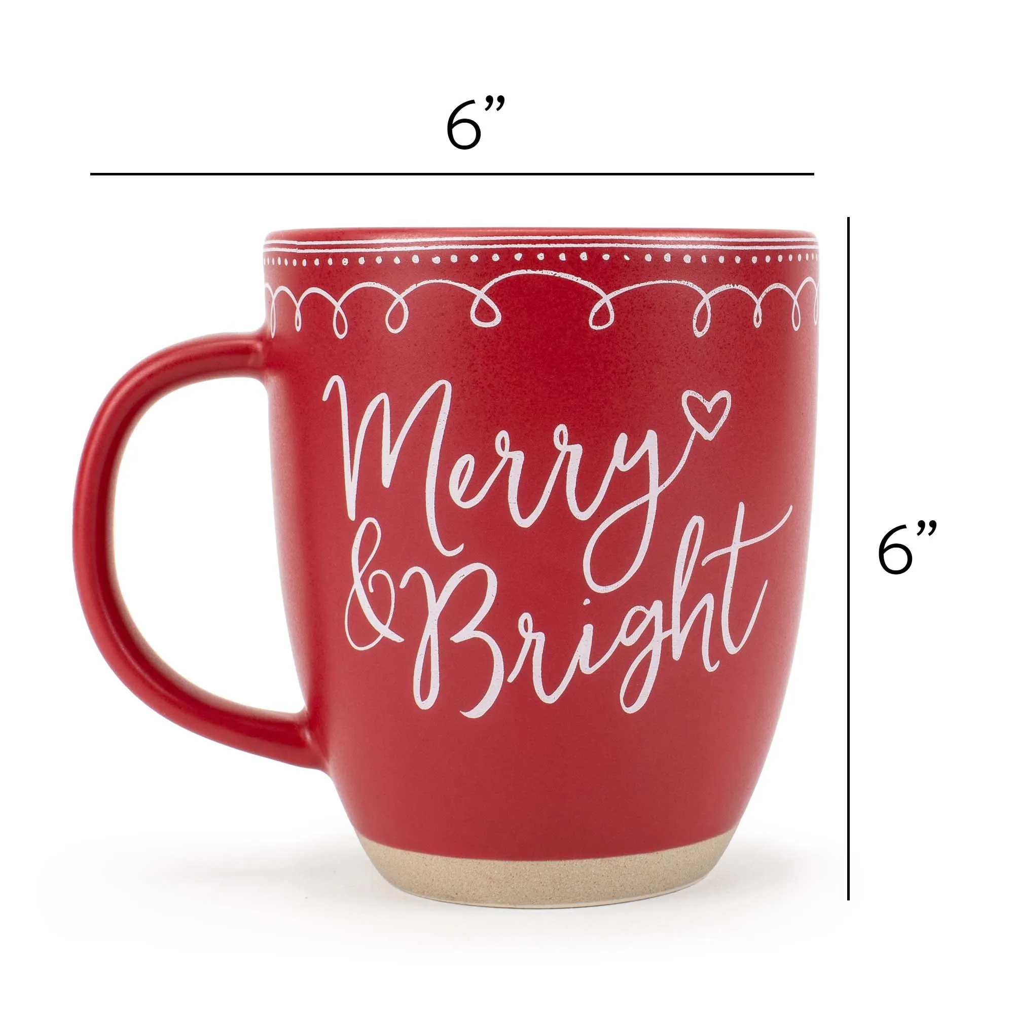 Elanze Designs Merry Raw Clay Bottom Red 13 ounce Ceramic Christmas Coffee Mugs Set of 4