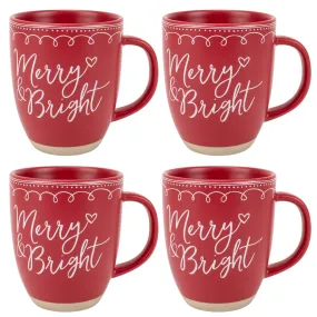 Elanze Designs Merry Raw Clay Bottom Red 13 ounce Ceramic Christmas Coffee Mugs Set of 4