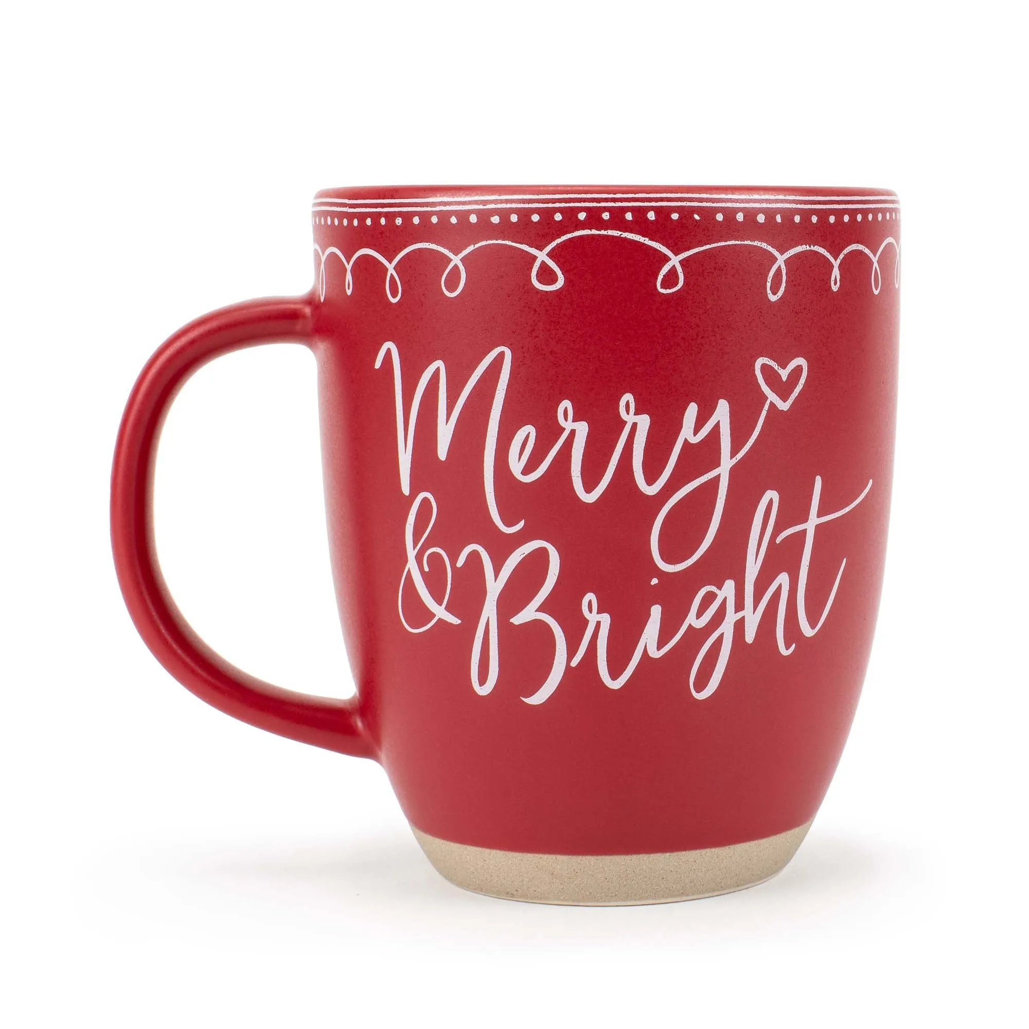 Elanze Designs Merry Raw Clay Bottom Red 13 ounce Ceramic Christmas Coffee Mugs Set of 4