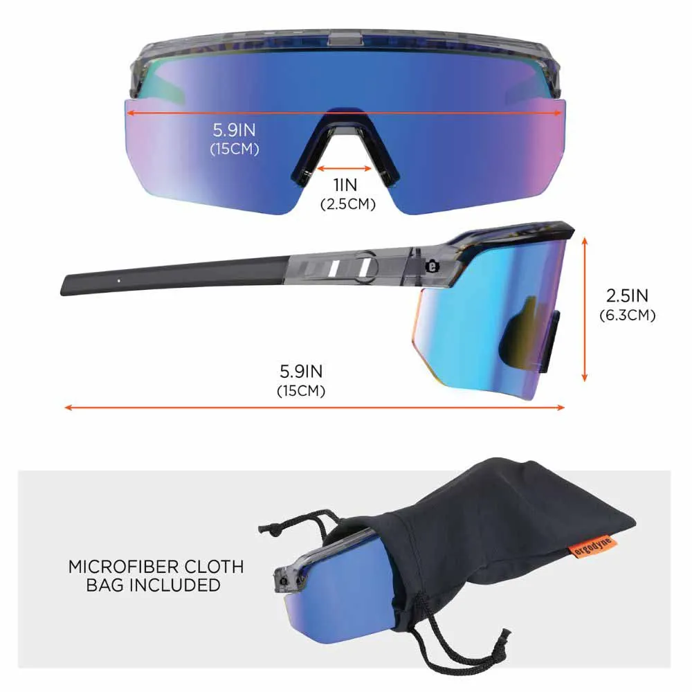 Ergodyne 55011 AEGIR-MI Clear Smoke Frame Blue Mirror Lens Safety Glasses