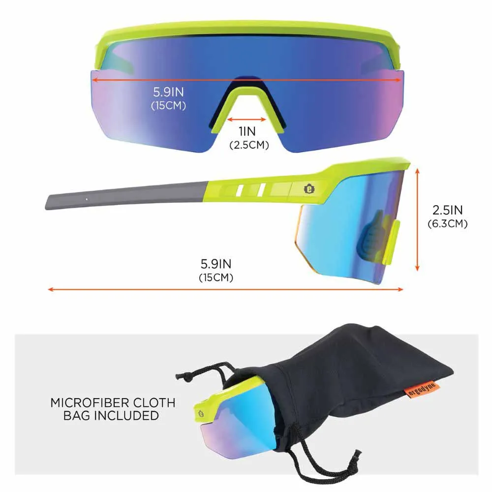 Ergodyne 55017 AEGIR-MI Lime Frame Blue Mirror Lens Safety Glasses