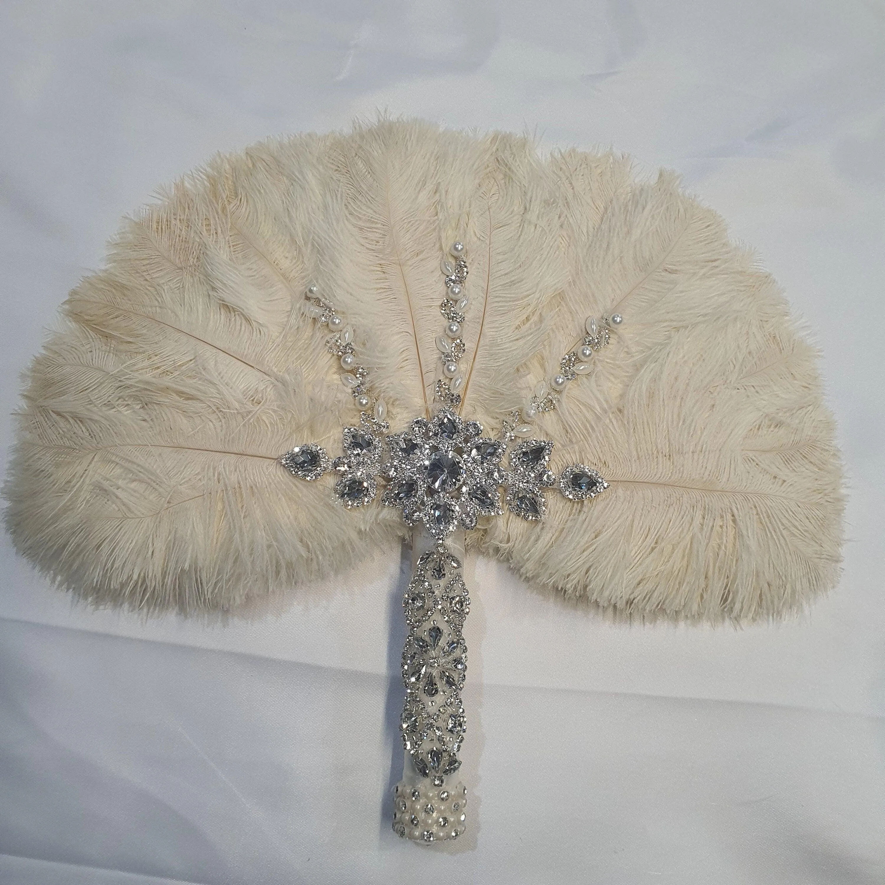 Feather Fan wedding bouquet, Ostrich feather bouquet by Crystal wedding uk