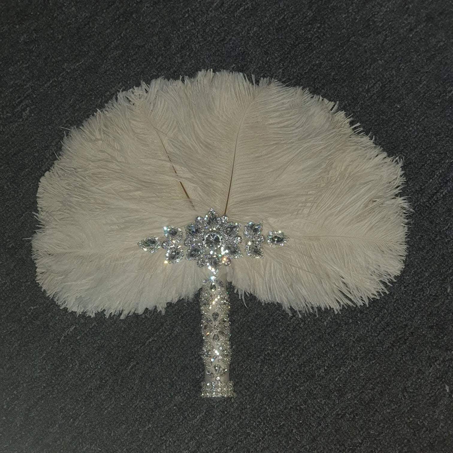 Feather Fan wedding bouquet, Ostrich feather bouquet by Crystal wedding uk