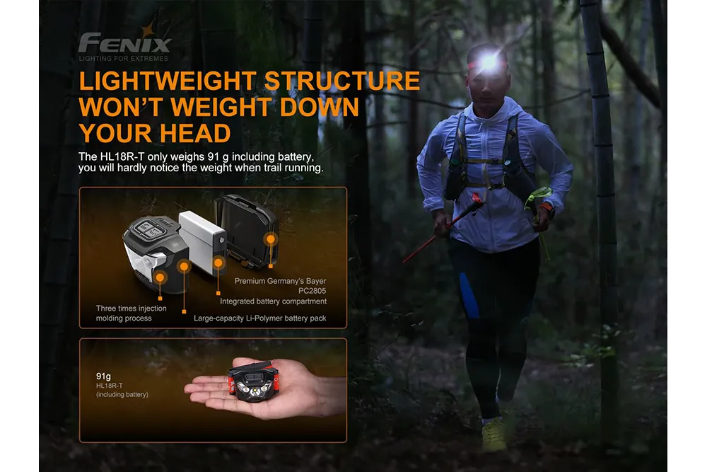 Fenix HL18R-T Lightweight Rechargeable LED Headlamp - 500 Lumens