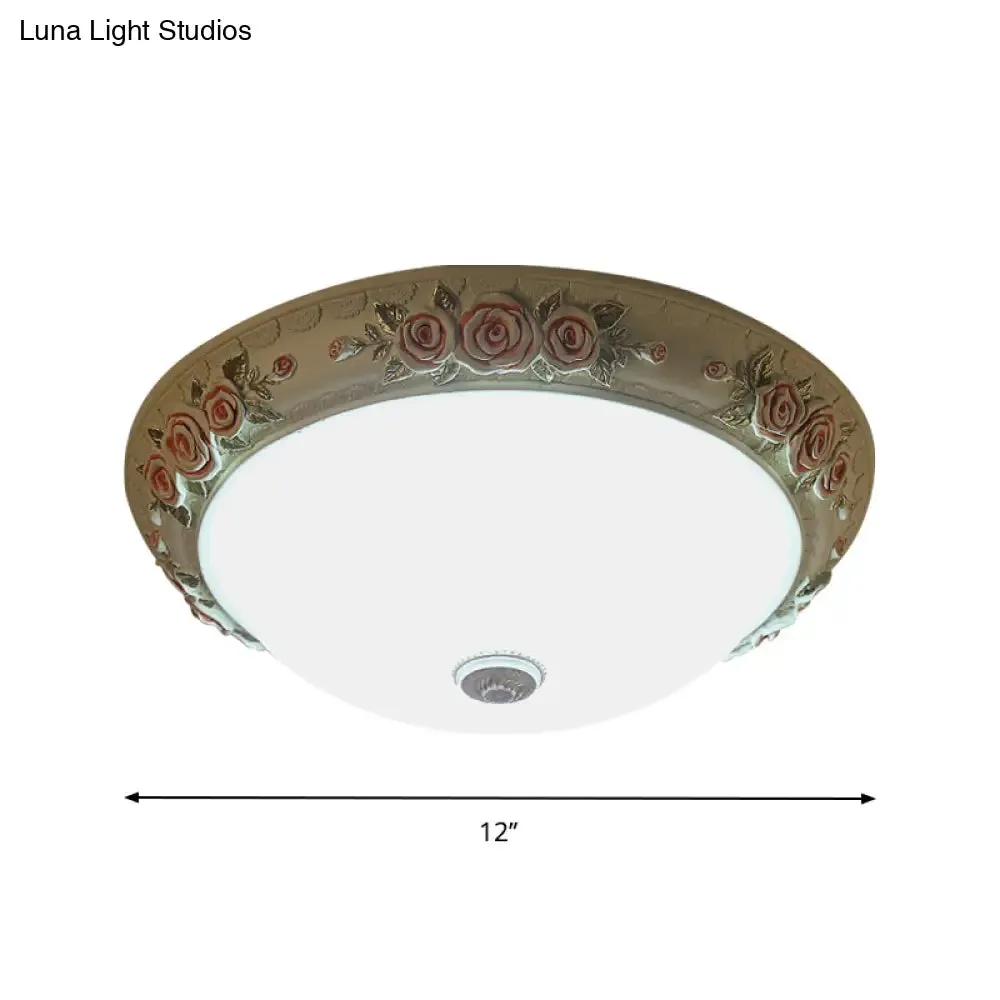 Floral Accent LED Vintage Flush-Mount Ceiling Light Fixture - White Glass, 12"/16"/19.5" Wide