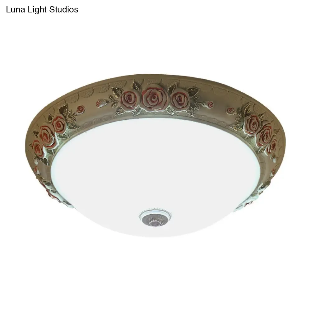 Floral Accent LED Vintage Flush-Mount Ceiling Light Fixture - White Glass, 12"/16"/19.5" Wide