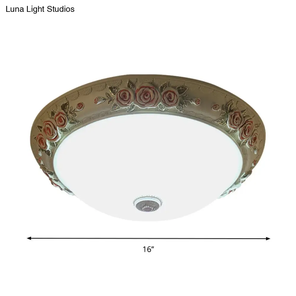 Floral Accent LED Vintage Flush-Mount Ceiling Light Fixture - White Glass, 12"/16"/19.5" Wide