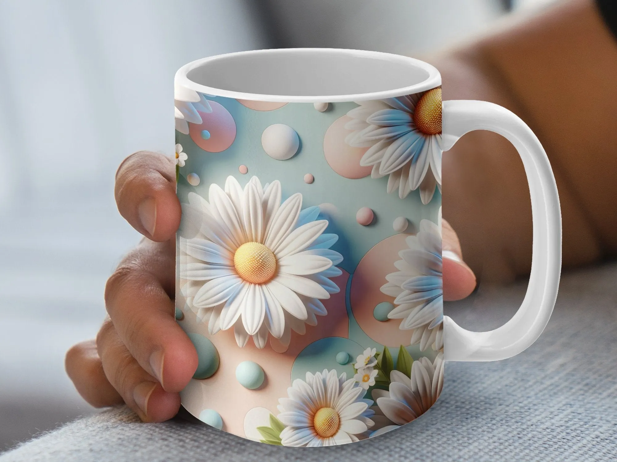 Floral Daisy Pattern Mug, Spring Flowers Coffee Cup, Kitchen Decor, Botanical Garden Lover Gift, Bright Cheerful Drinkware