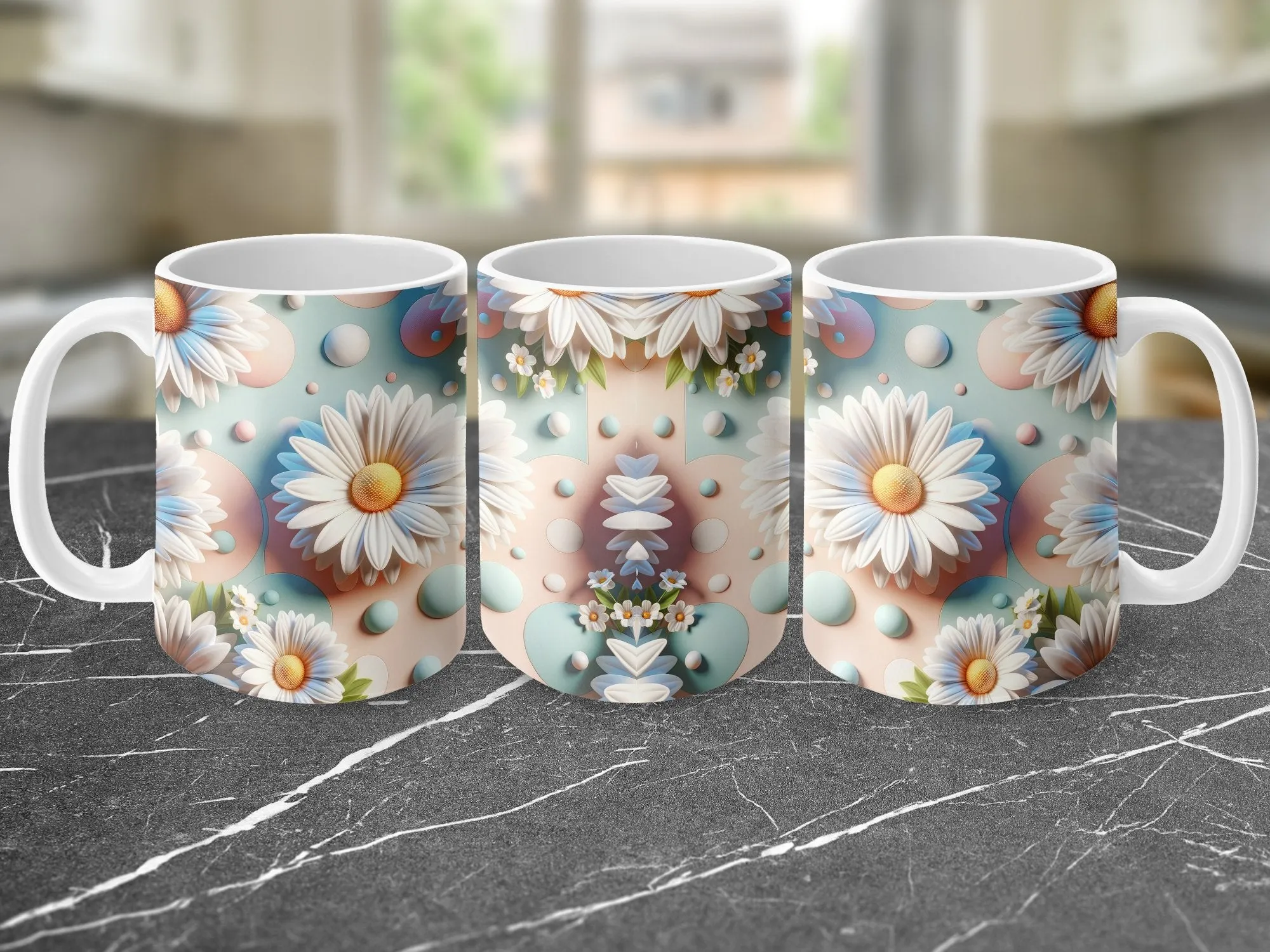 Floral Daisy Pattern Mug, Spring Flowers Coffee Cup, Kitchen Decor, Botanical Garden Lover Gift, Bright Cheerful Drinkware