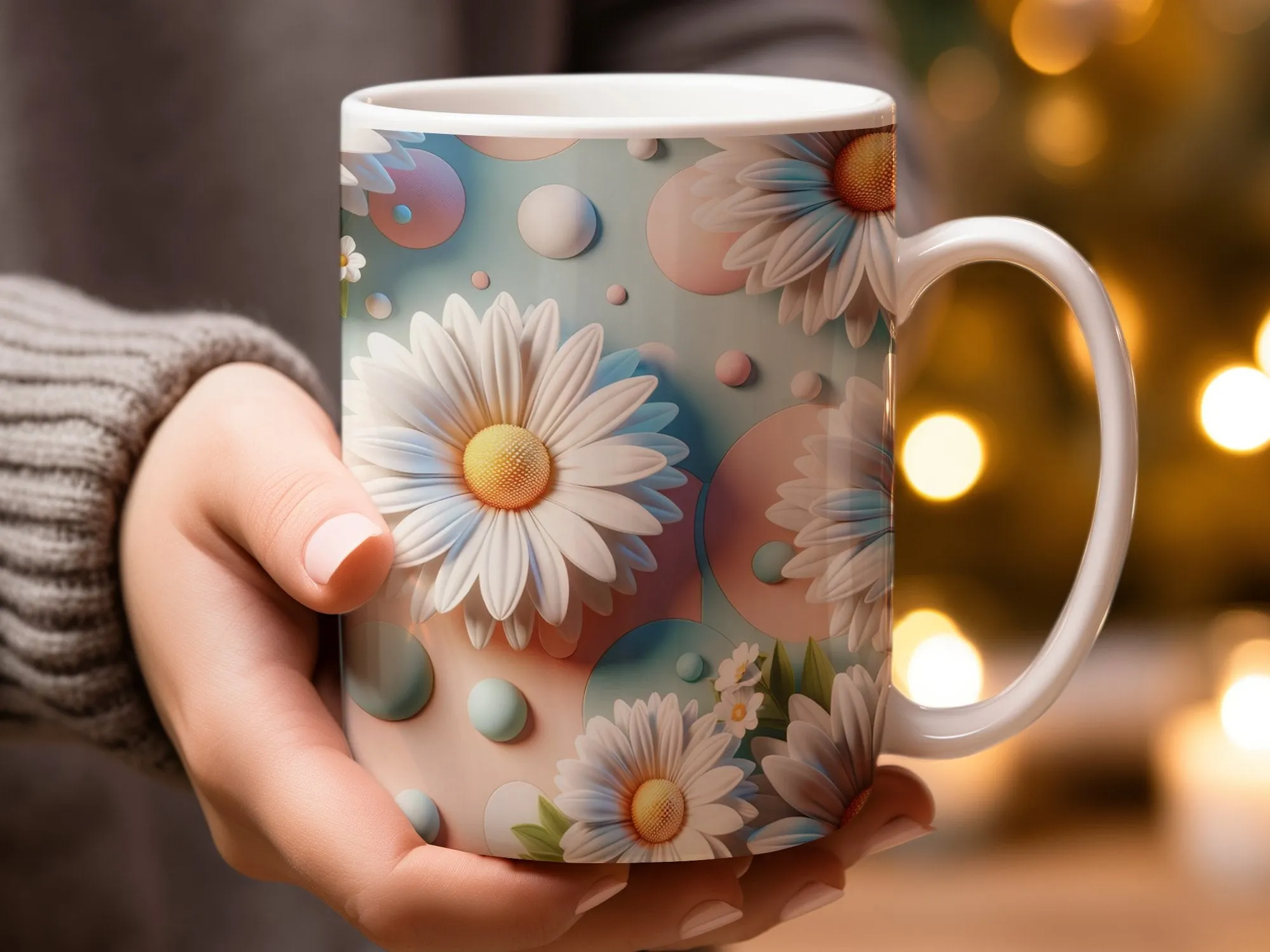 Floral Daisy Pattern Mug, Spring Flowers Coffee Cup, Kitchen Decor, Botanical Garden Lover Gift, Bright Cheerful Drinkware