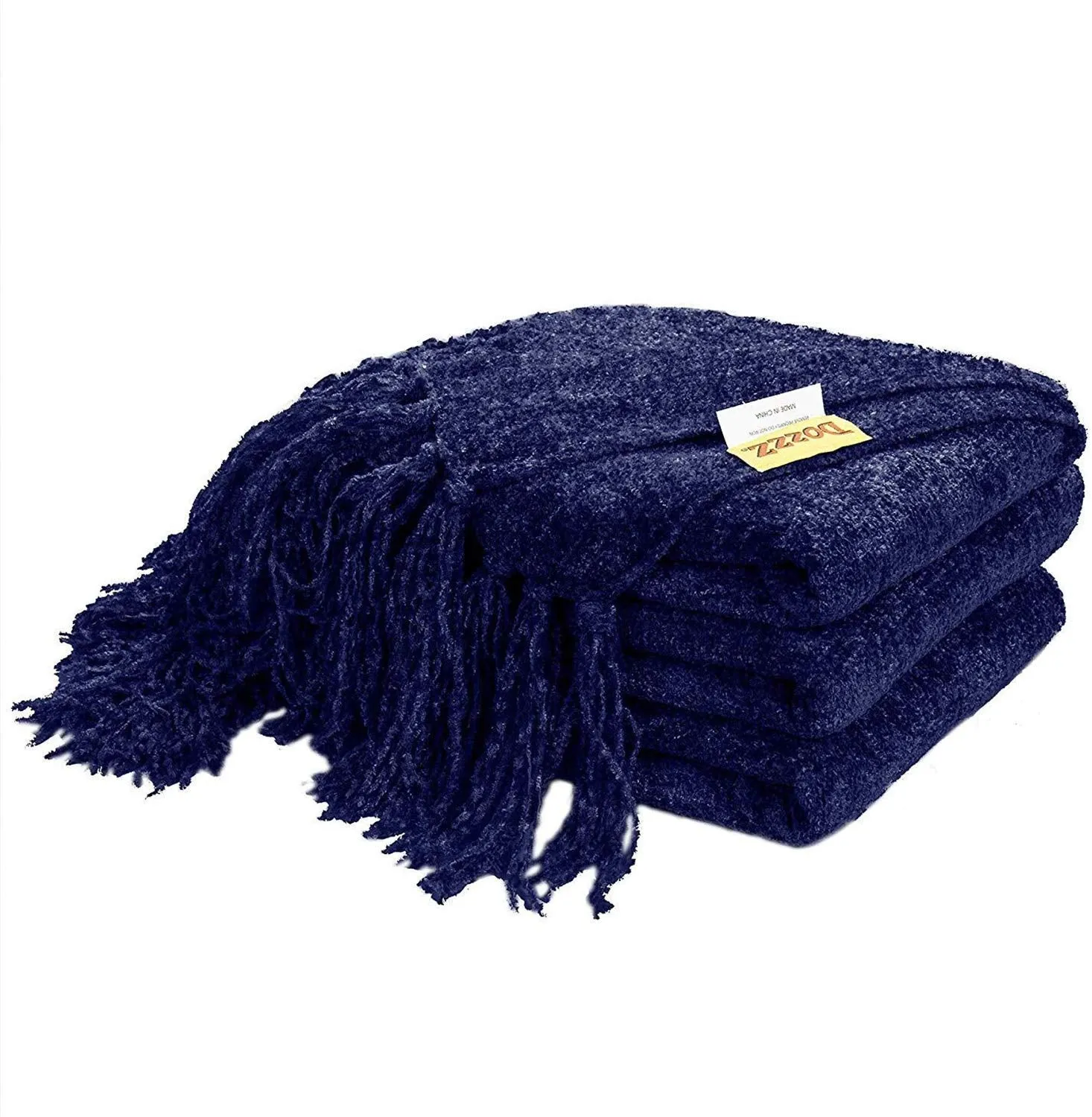 Fluffy Knitted Throw Blanket with Decorative Fringe for Home Décor