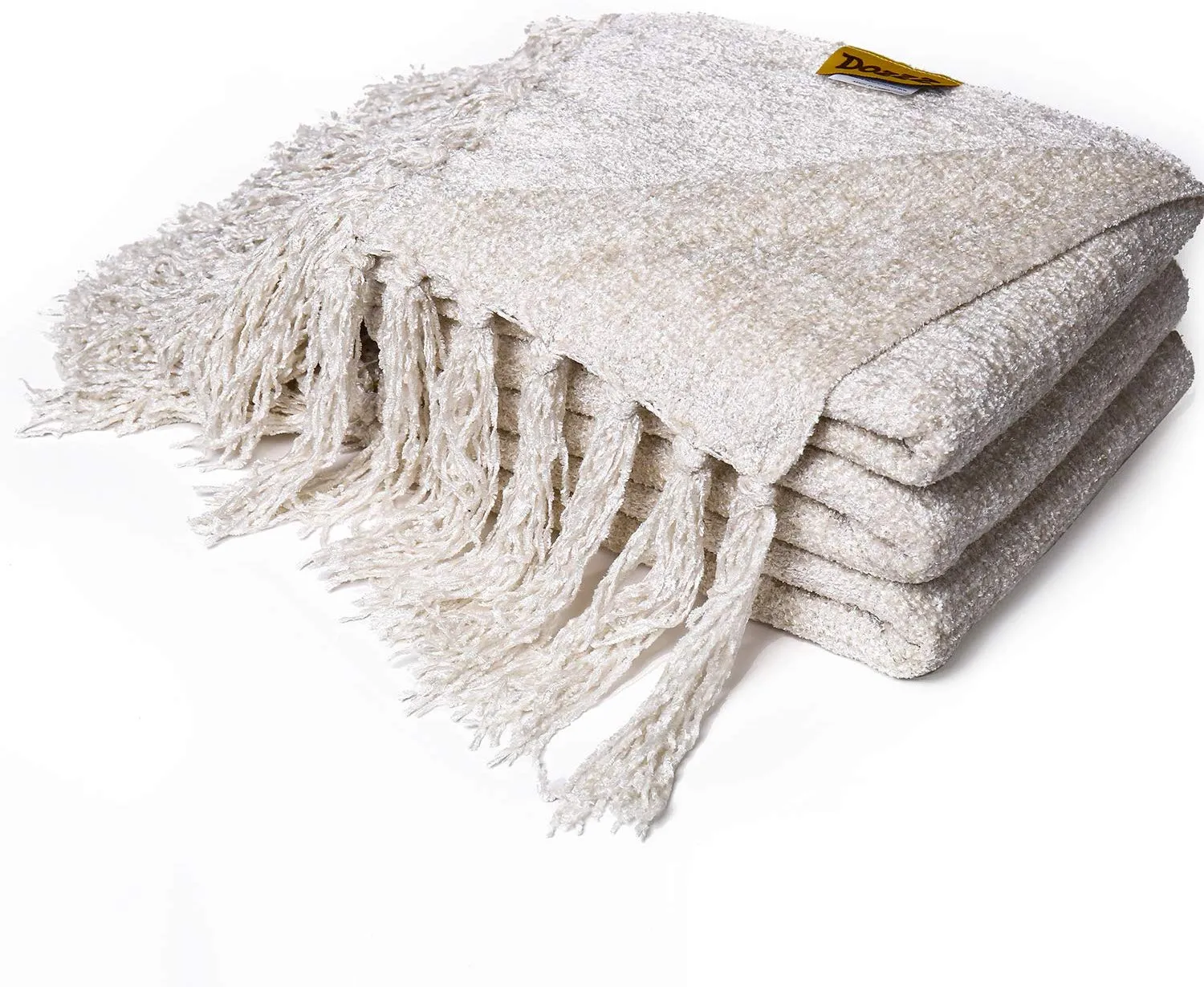 Fluffy Knitted Throw Blanket with Decorative Fringe for Home Décor