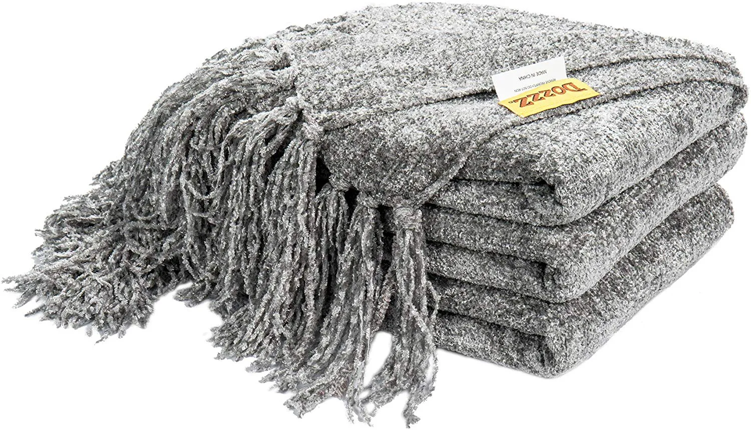 Fluffy Knitted Throw Blanket with Decorative Fringe for Home Décor