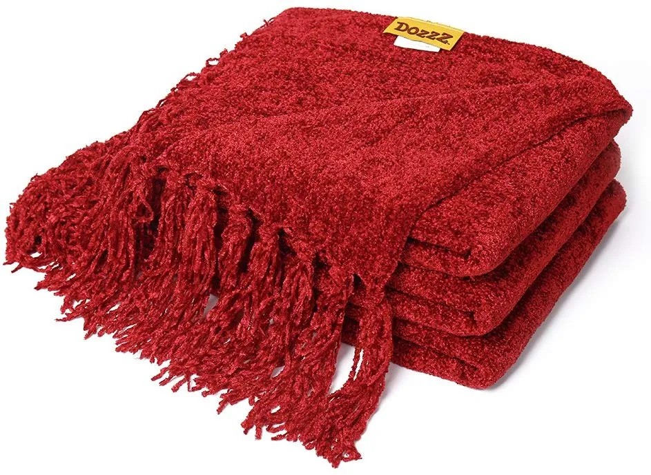 Fluffy Knitted Throw Blanket with Decorative Fringe for Home Décor