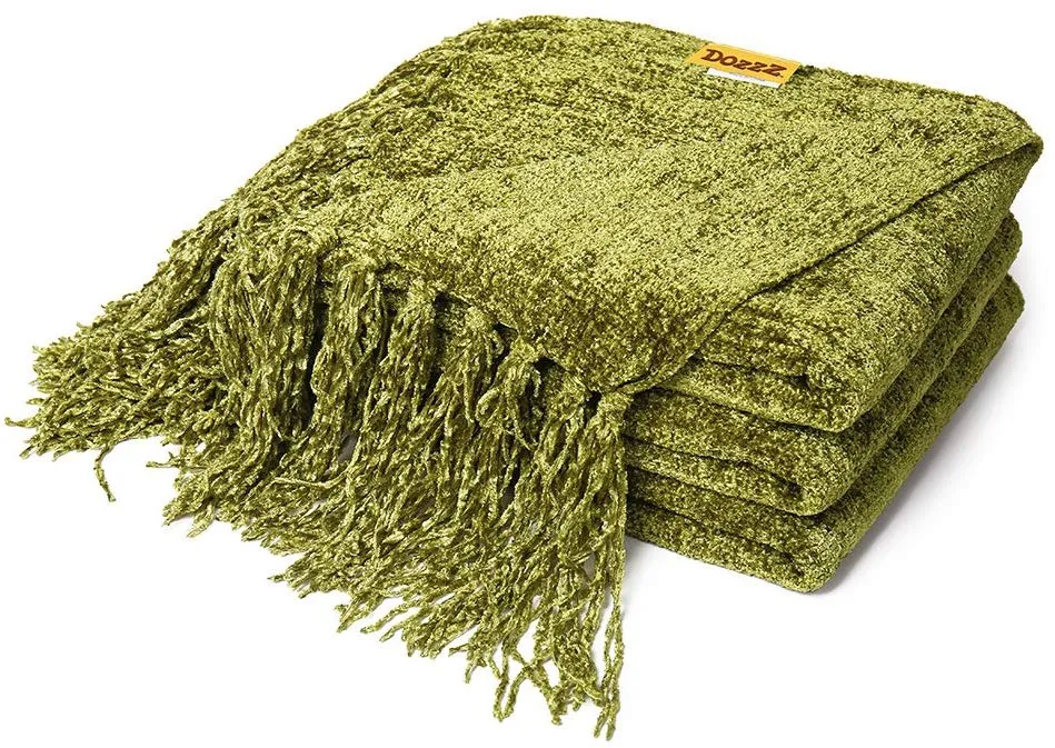 Fluffy Knitted Throw Blanket with Decorative Fringe for Home Décor