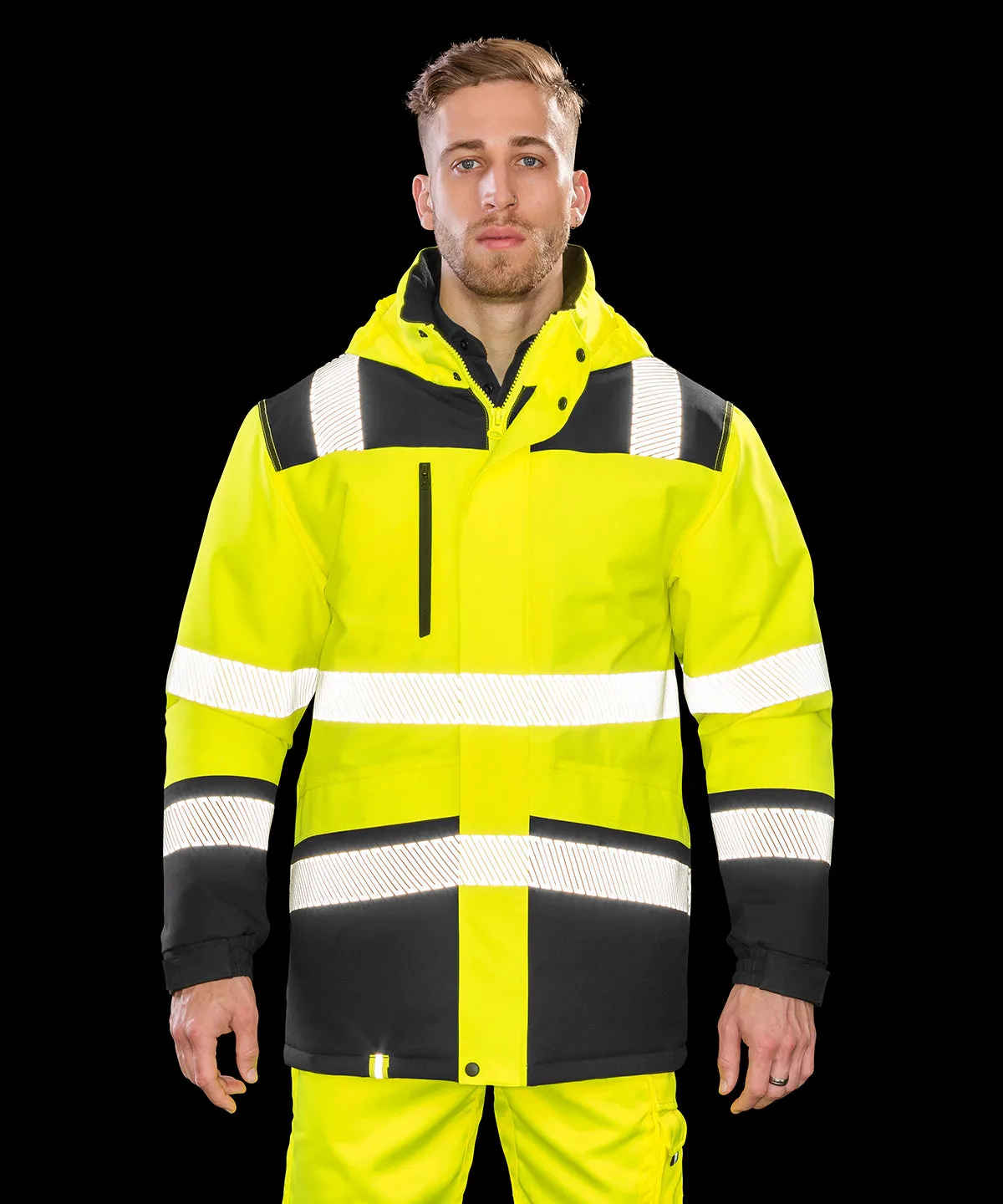 Fluorescent Yellow/Black - Printable softshell safety coat