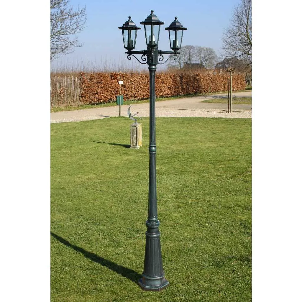 Garden Light Post 3-arms 215 cm Dark Green/Black Aluminium