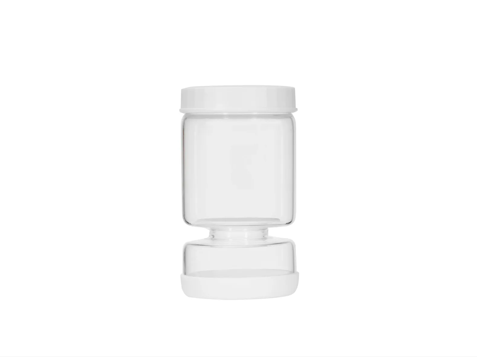 Genicook Dual-Part Glass Pickle Jar: The Flip-Over, Mess-Free Serving, Hand Blown Glass, Food Preserver (White Color)