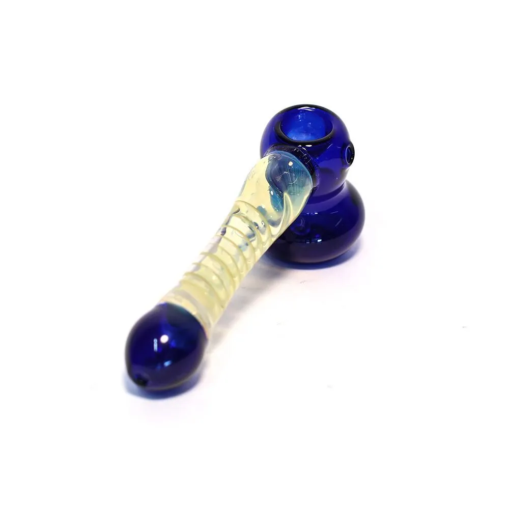 GLASS SPIRAL HAMMER PIPE - CLEAR / BLUE