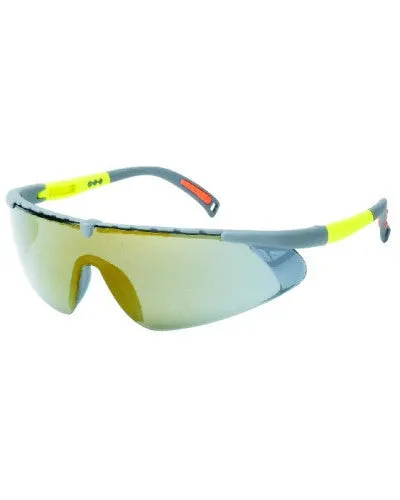 Gray Frame - Silver Mirror Lens - Adjustable Nylon Temples - Soft Rubber Insert Tip Safety Glasses