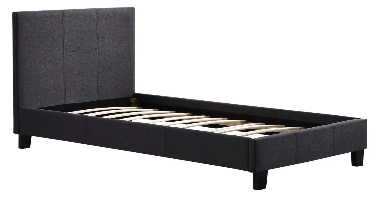 Grey Linen Fabric Single Bed Frame with Headboard