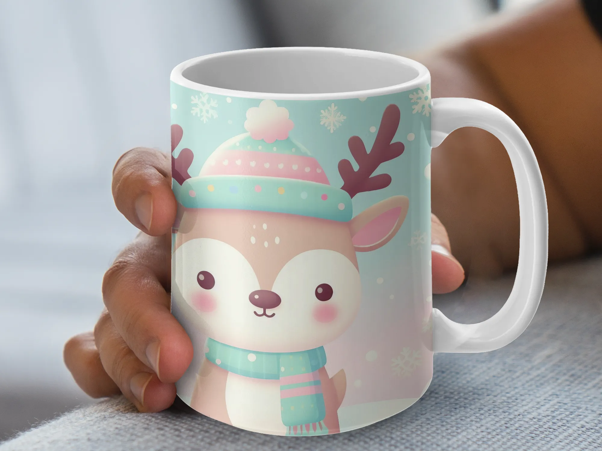 Hand drawn style Reindeer Pastel Colors Mug, perfect gift for Christmas or any special day Coffee Mug