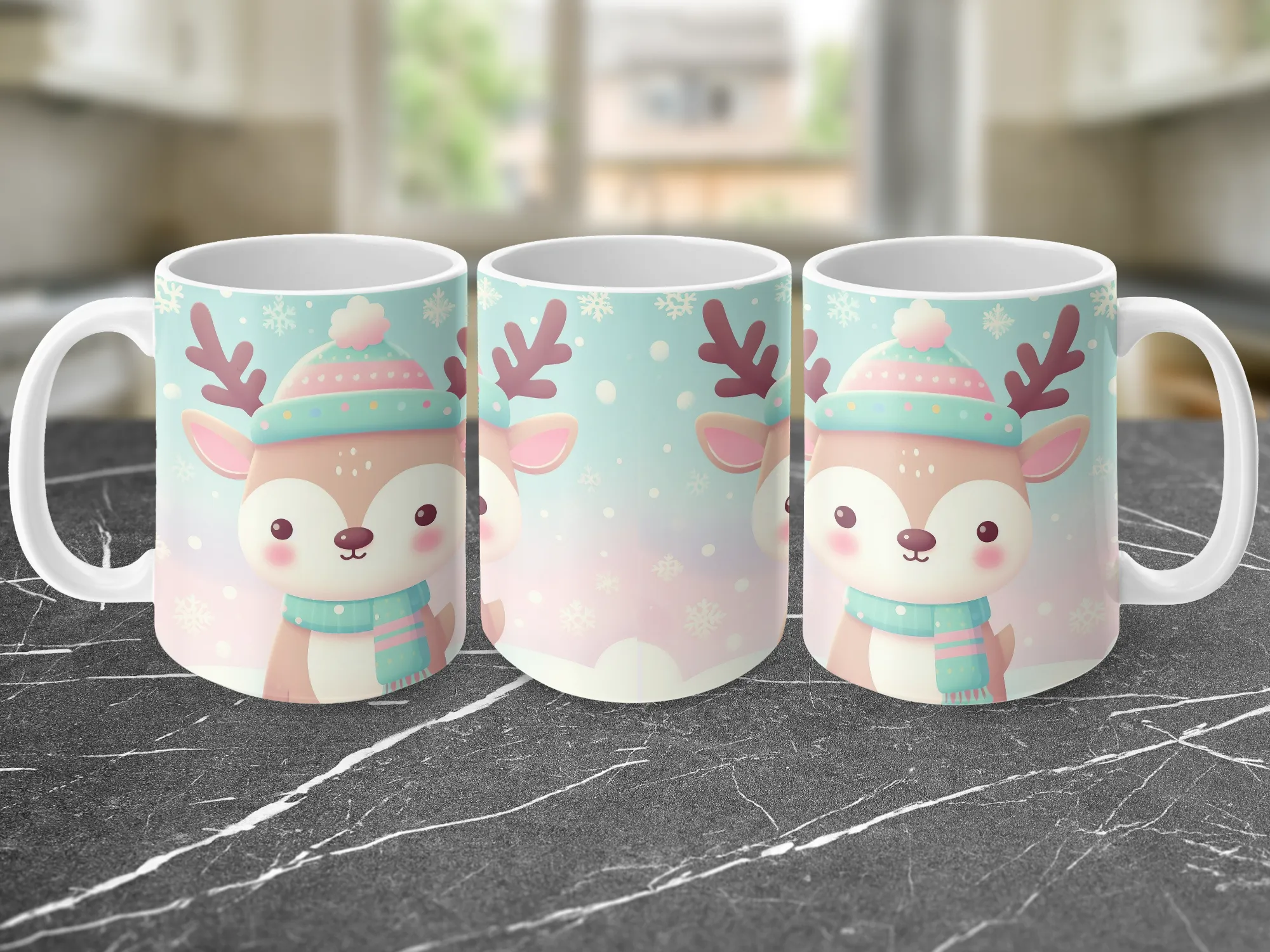 Hand drawn style Reindeer Pastel Colors Mug, perfect gift for Christmas or any special day Coffee Mug