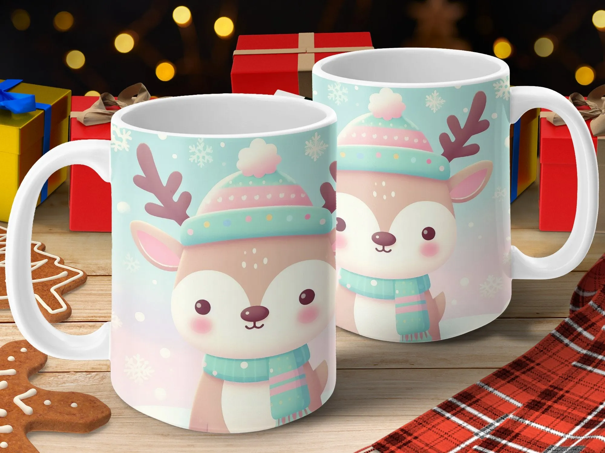 Hand drawn style Reindeer Pastel Colors Mug, perfect gift for Christmas or any special day Coffee Mug