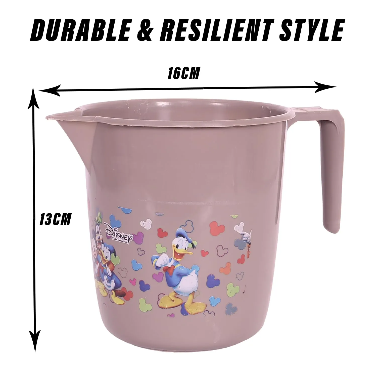 Heart Home Disney Team Bathroom Mug | Plastic Bath Mug for Bathroom | Mug for Bathroom | Mug for Toilet | Washroom Jug | 111 Bath Mug | 1 LTR | Pack of 6 | Brown