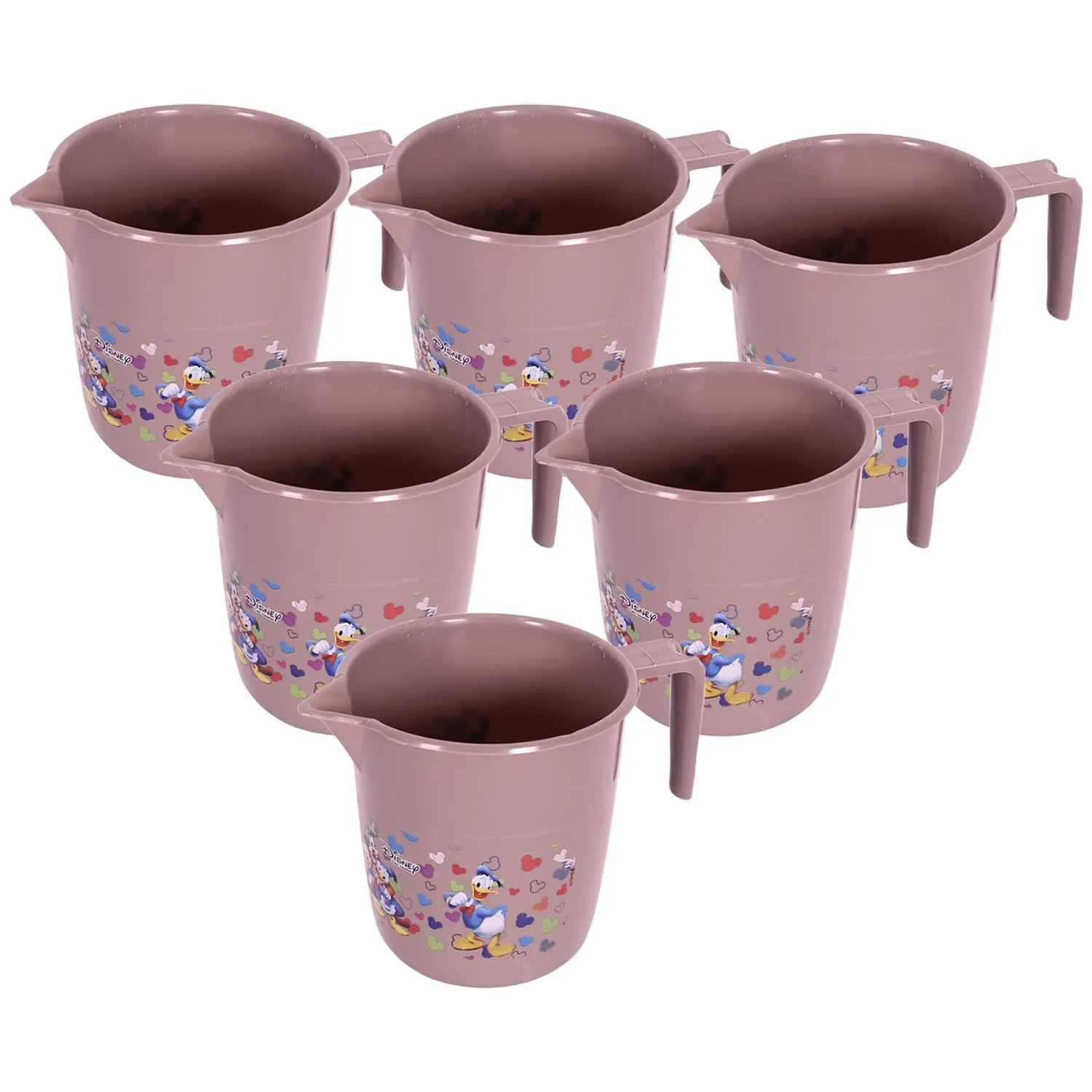 Heart Home Disney Team Bathroom Mug | Plastic Bath Mug for Bathroom | Mug for Bathroom | Mug for Toilet | Washroom Jug | 111 Bath Mug | 1 LTR | Pack of 6 | Brown