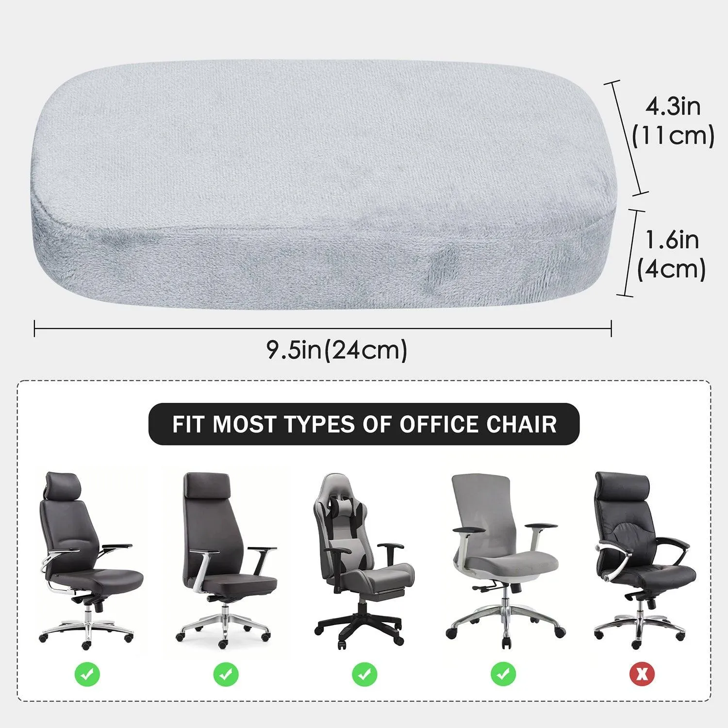 HOKIPO Chair Arm Rest Cushion Pad for Office Chair Comfy Armrest Covers, Grey