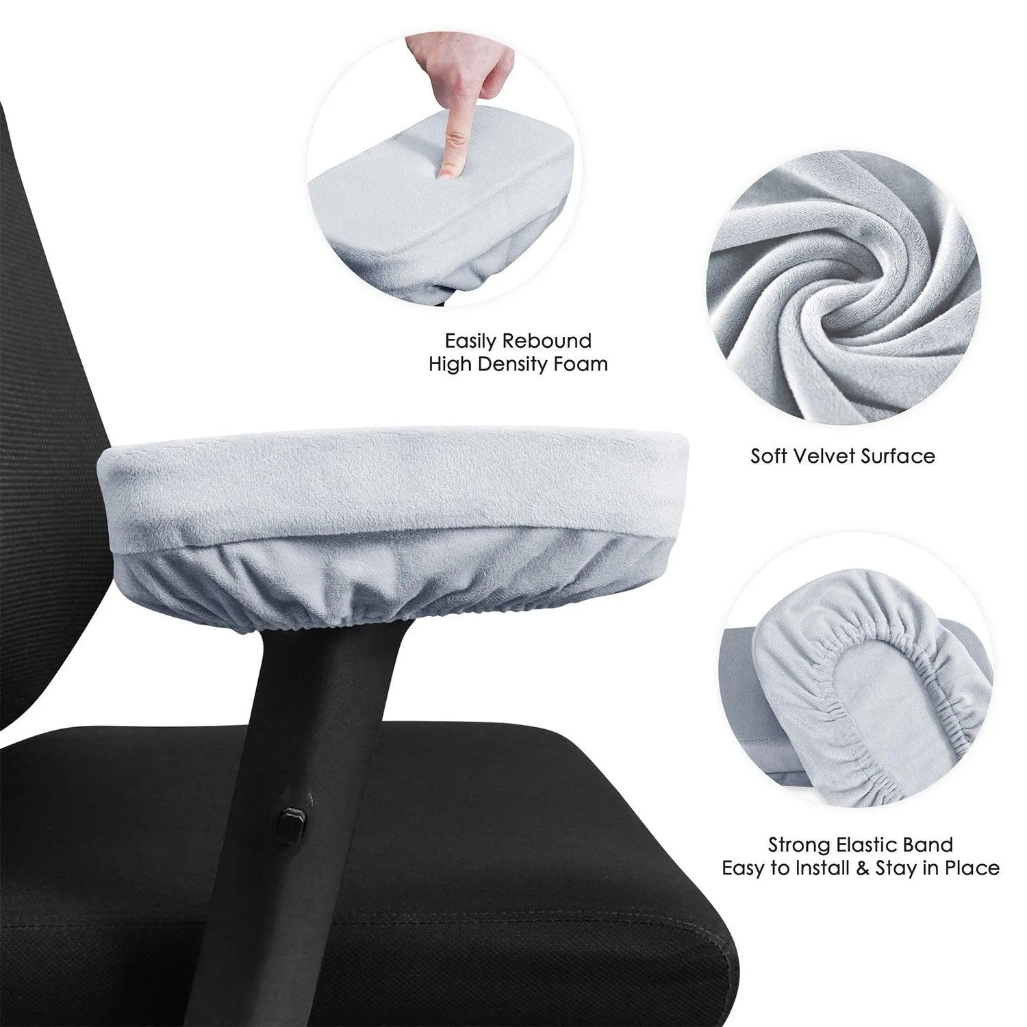 HOKIPO Chair Arm Rest Cushion Pad for Office Chair Comfy Armrest Covers, Grey