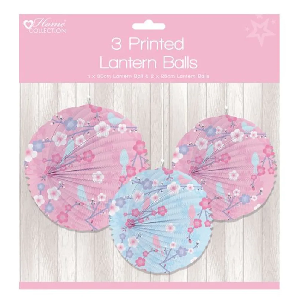 Home Collection Floral Printed Hanging Lanterns 3 Pack