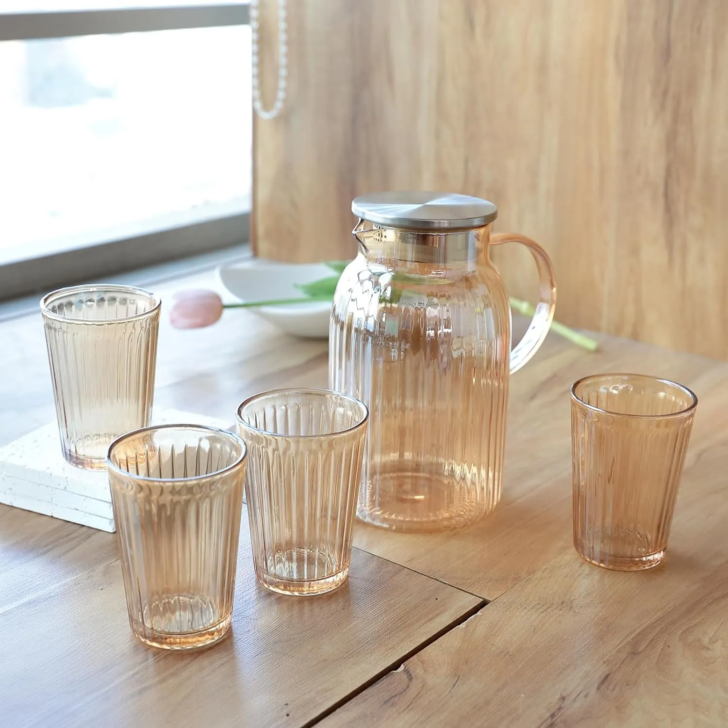 Homestic Borrosilicate Jugs and Glasses Set|JDA018-AMB|Pack of 5