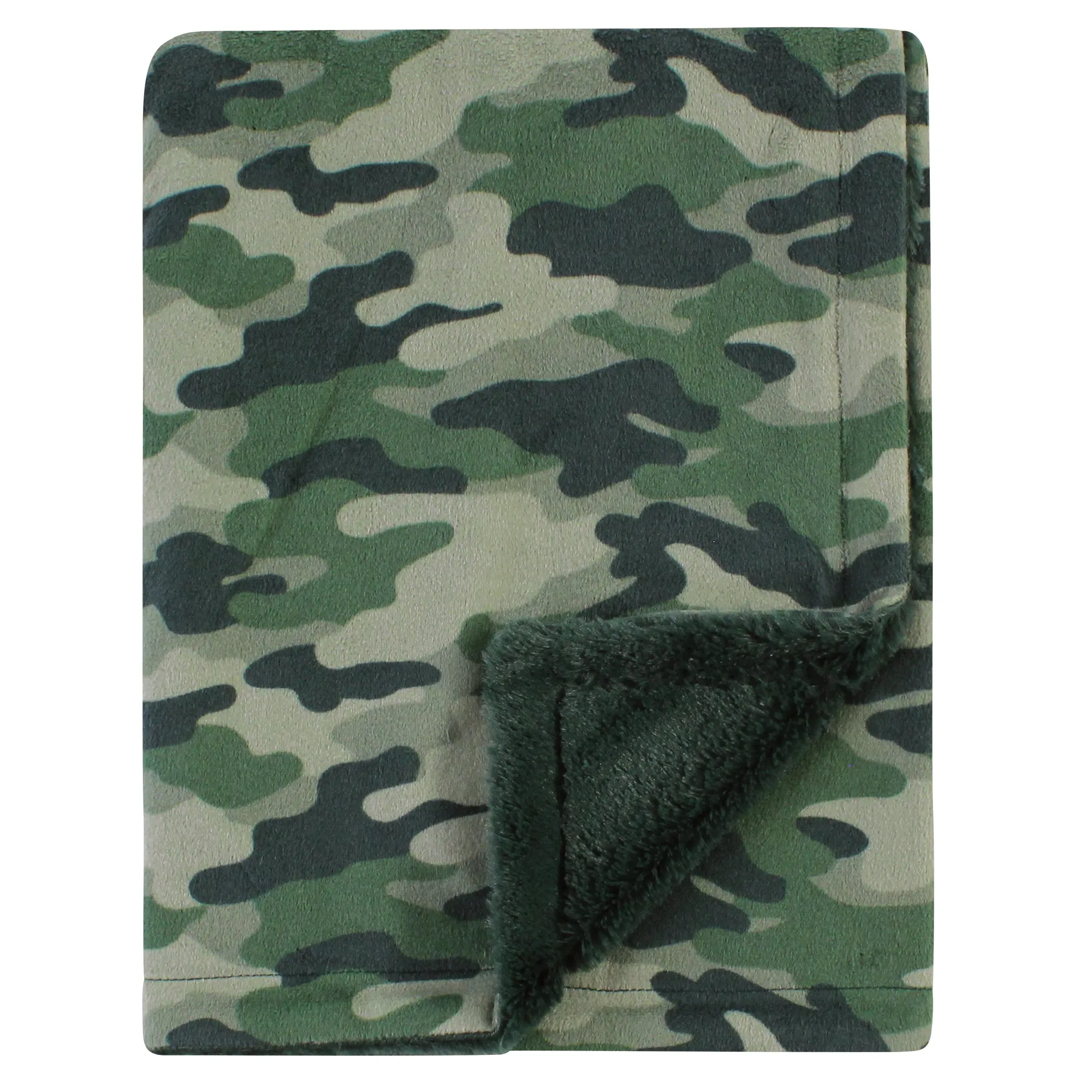 Hudson Baby Plush Blanket with Furry Binding and Back, Camo