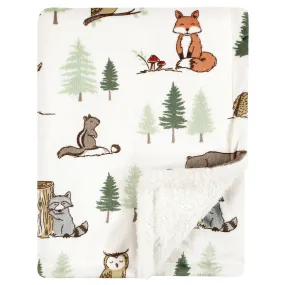 Hudson Baby Plush Mink and Sherpa Blanket, Forest Animals