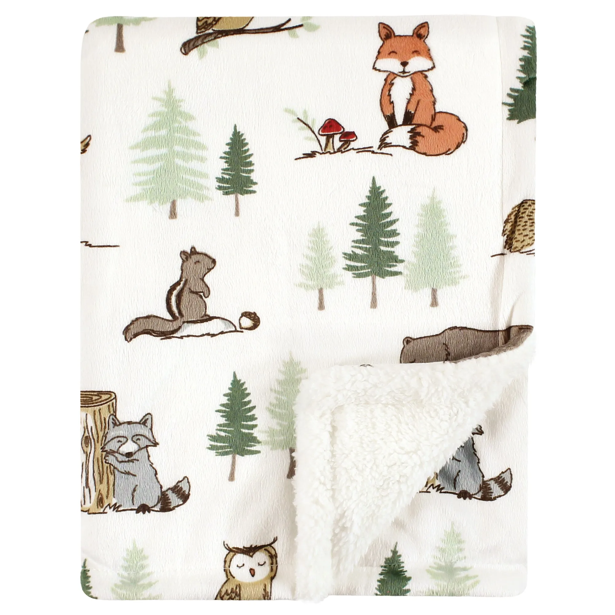 Hudson Baby Plush Mink and Sherpa Blanket, Forest Animals