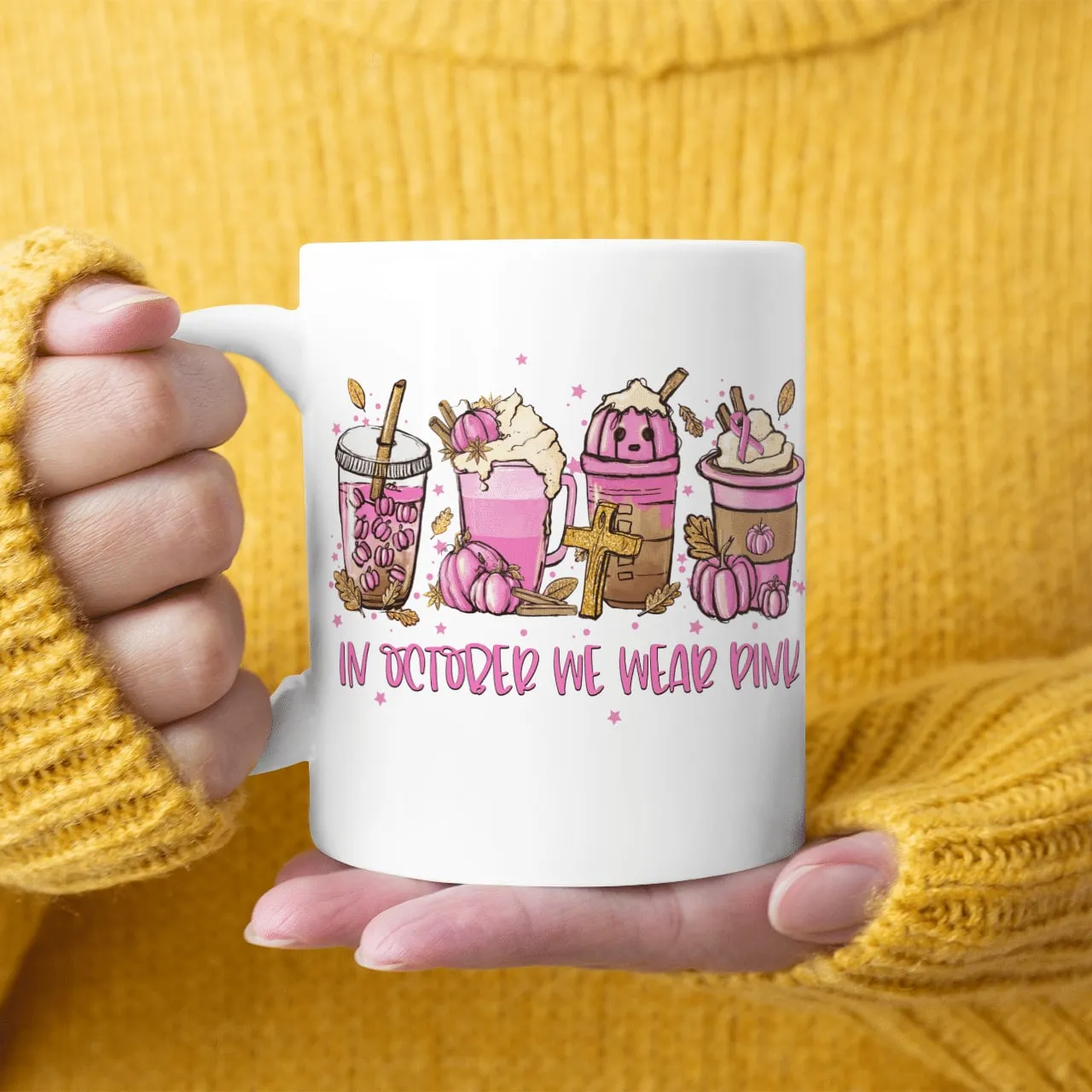 In October We Wear Pink, Breast Cancer Awareness, Cross, God Mug, Jesus Mug