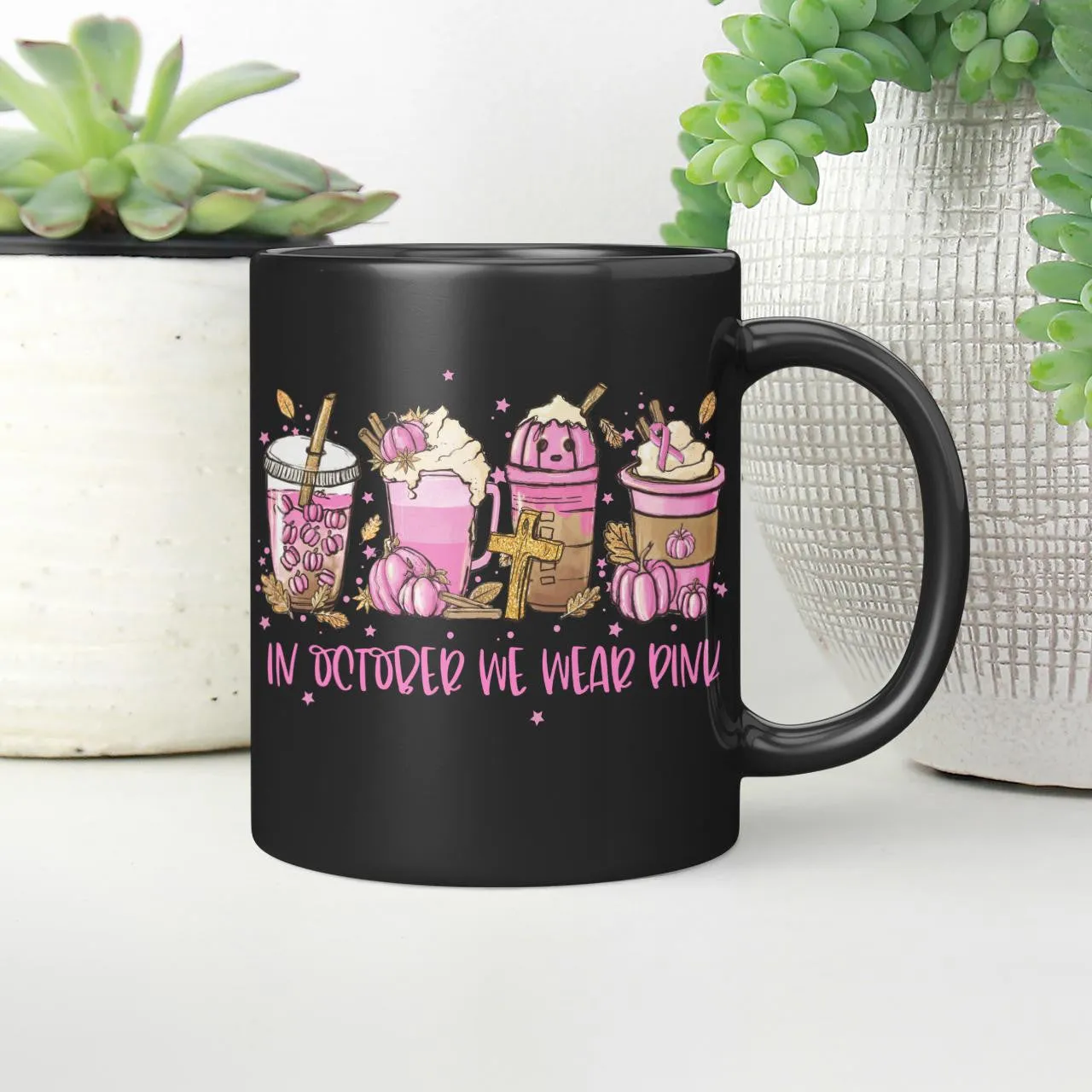 In October We Wear Pink, Breast Cancer Awareness, Cross, God Mug, Jesus Mug