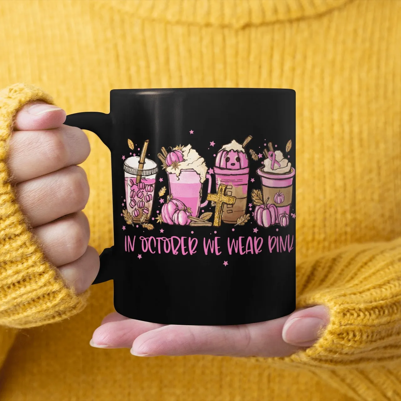 In October We Wear Pink, Breast Cancer Awareness, Cross, God Mug, Jesus Mug