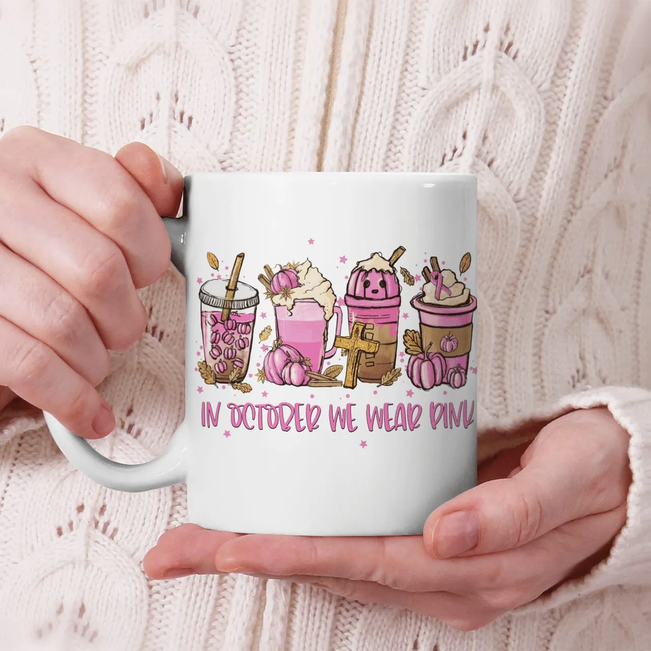 In October We Wear Pink, Breast Cancer Awareness, Cross, God Mug, Jesus Mug