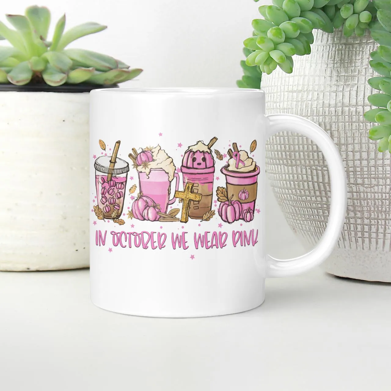 In October We Wear Pink, Breast Cancer Awareness, Cross, God Mug, Jesus Mug