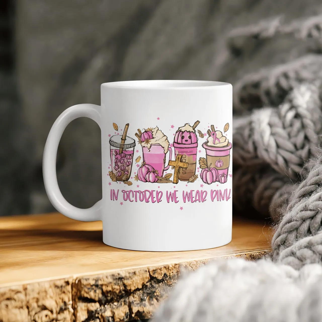 In October We Wear Pink, Breast Cancer Awareness, Cross, God Mug, Jesus Mug