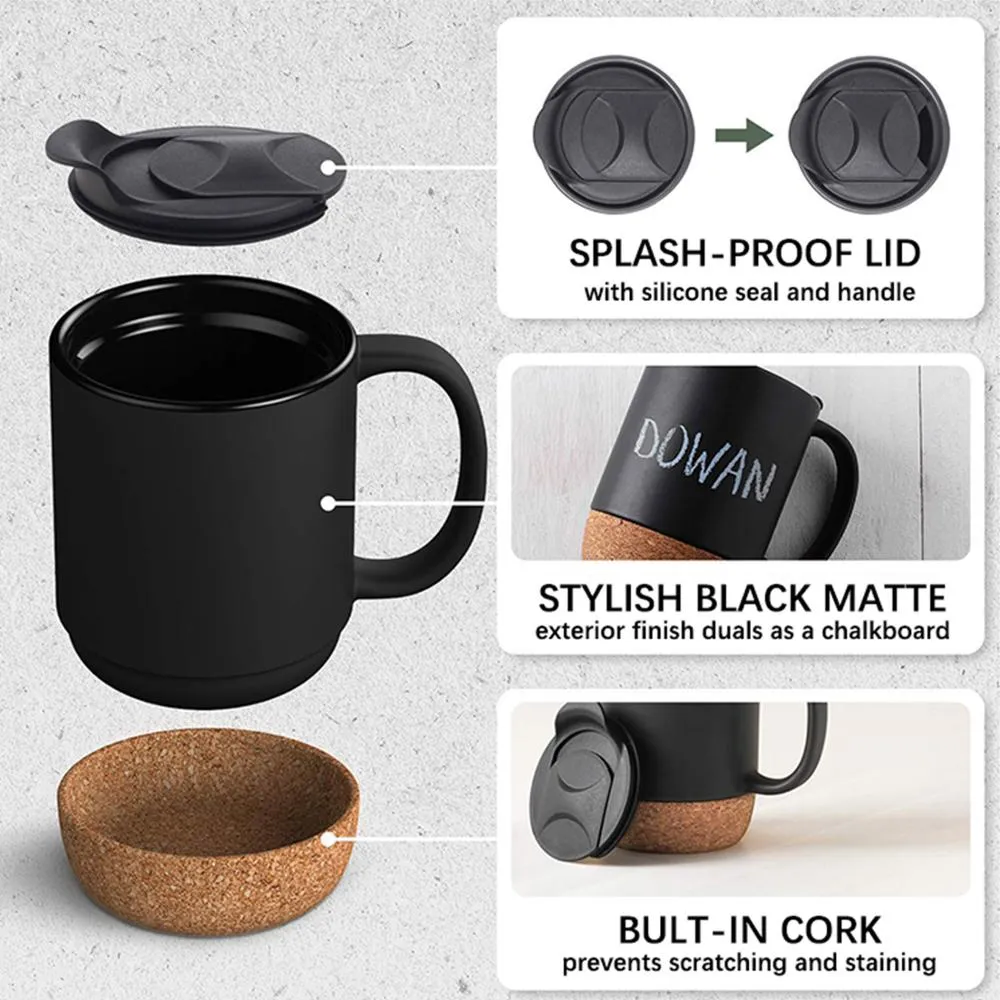 Insulated Splash-Proof Ceramic Coffee Mug with Cork Base