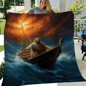 Jesus On The Boat In The Ocean Christmas, Nativity Christians Xmas Fleece Blanket & Sherpa Blanket Gift