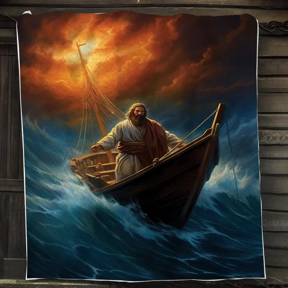 Jesus On The Boat In The Ocean Christmas, Nativity Christians Xmas Fleece Blanket & Sherpa Blanket Gift